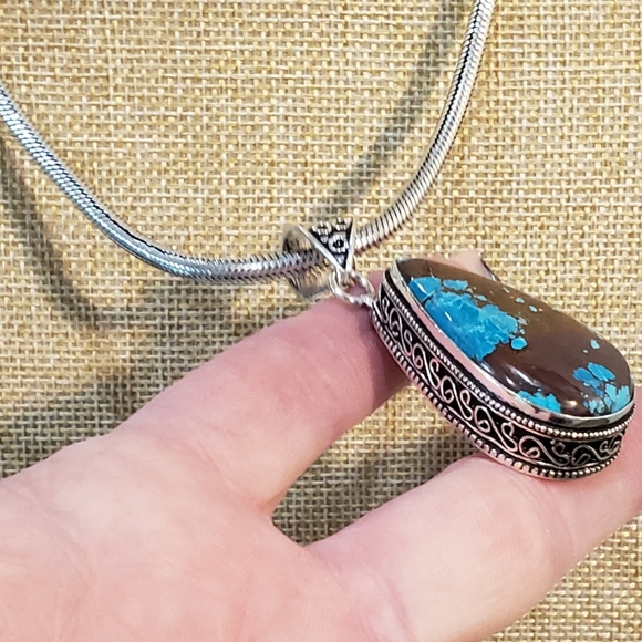 Turquoise gemstone, 925 silver necklace - Picture 8 of 13
